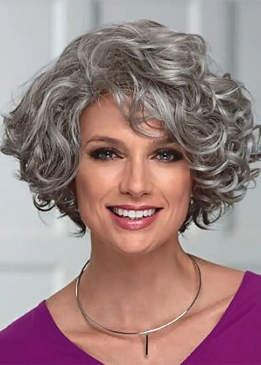 12 Inch Silver Gray Short Hairstyles Women's Natural BOB Real  Hair Wig