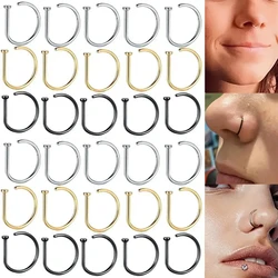 30 PCS 20G 8mm Nose Rings Hoops D-Shaped Surgical Steel Non Piercing Nose Tragus Cartilage Rings Piercing Jewelry