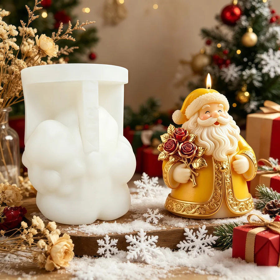 Santa Holding Flowers Silicone Mold, For Resin Gypsum Clay Wax, DIY Candle Ornament Pendant, Easy Demold, Xmas Home Craft Decor