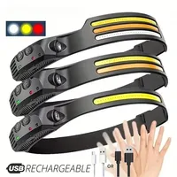 Multi-functional COB Headlamp Induction 6000K LED Bar Head Torch Work Light 5 Modes Rechargeable for Climbing Running Cycling