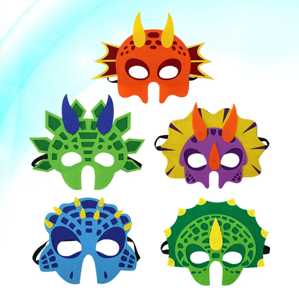 5Pcs Felt Dinosaur Mask Kid Safe Comfortable Wearable for Kids Party Costume Role Play Learning Tool Child Development Accessory