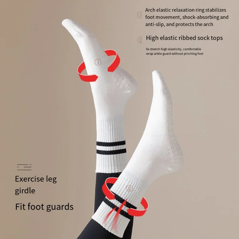 

1 пара, носки для йоги и носки средней длины, из чистого хлопка, Нескользящие силиконовые носки для фитнеса, пилатеса, женские спортивные носки