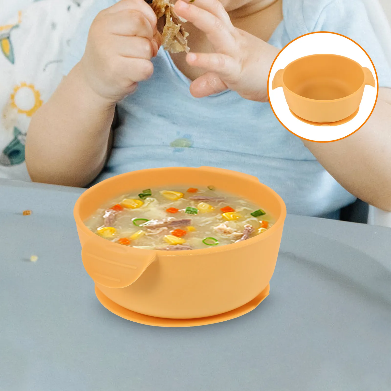 

Силиконовая детская тарелка на присоске с двумя ручками, пищевая, для самостоятельного кормления, нескользящая, легко моющаяся, контейнер для еды