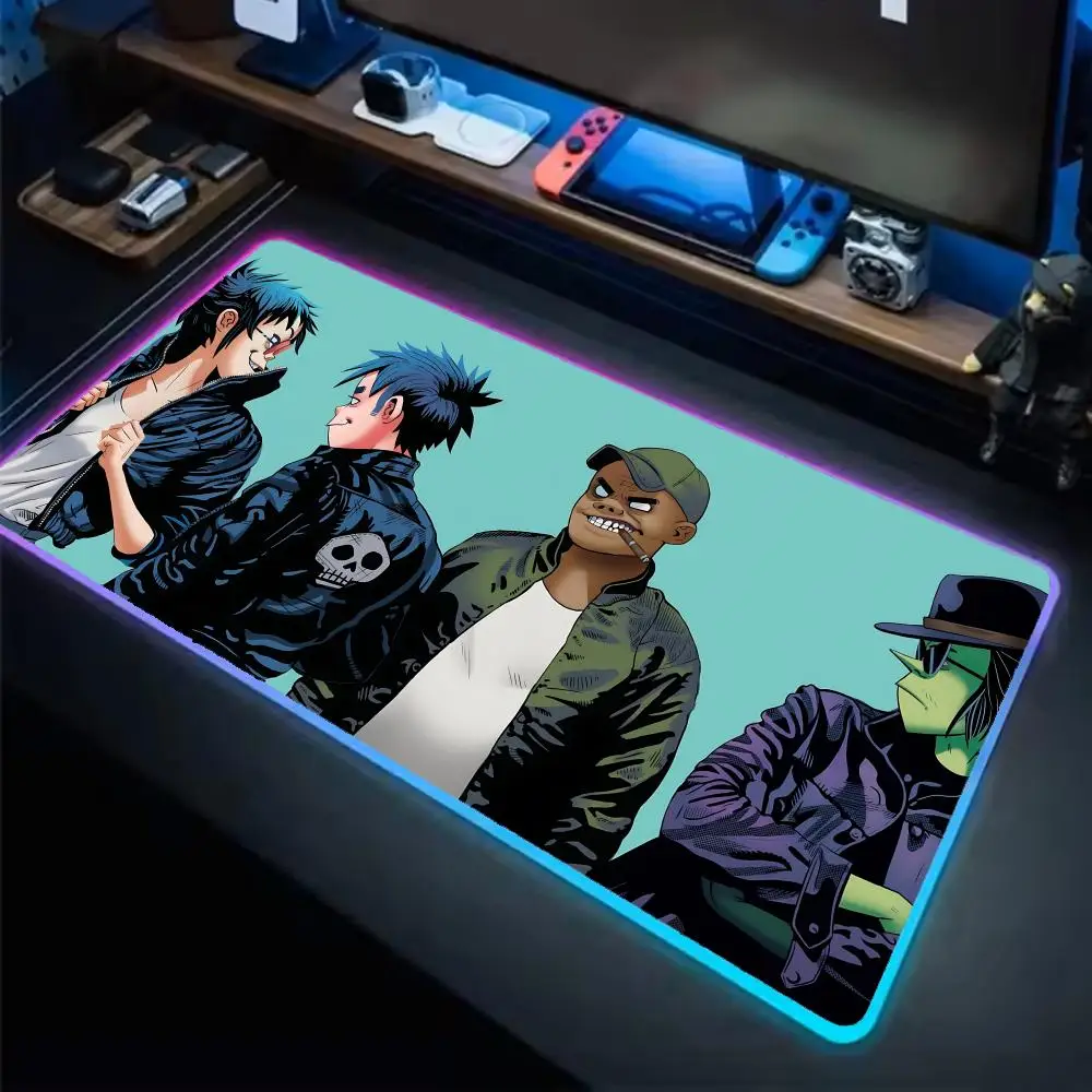 

Коврик для мыши Gorillaz, игровой коврик для мыши в стиле аниме, светодиодные настольные коврики с подсветкой, резиновые настольные коврики XXL RGB