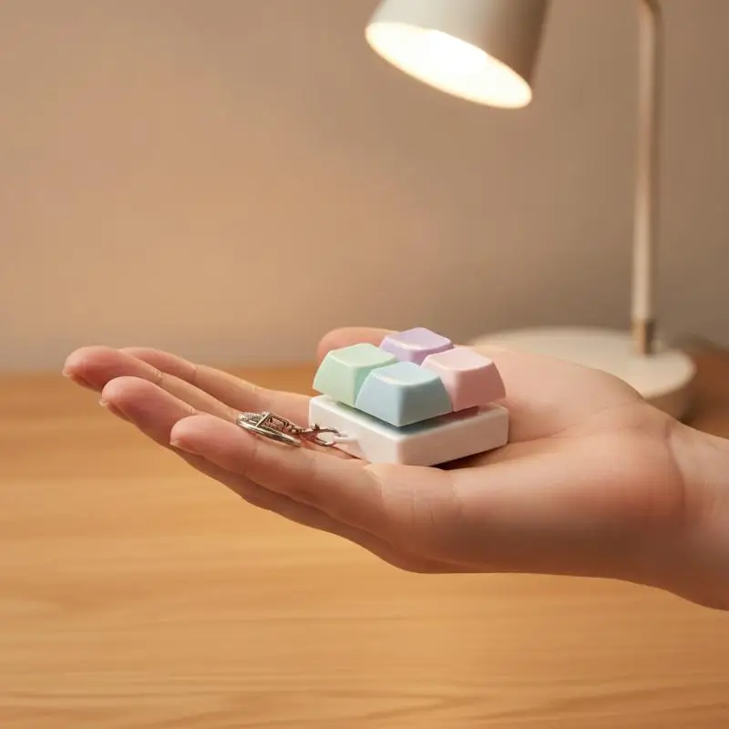 No Light 4-Key Fidget Keyboard Keychain 1Pcs Macaron Color Stress Relief Button Key Ring for Office Workers