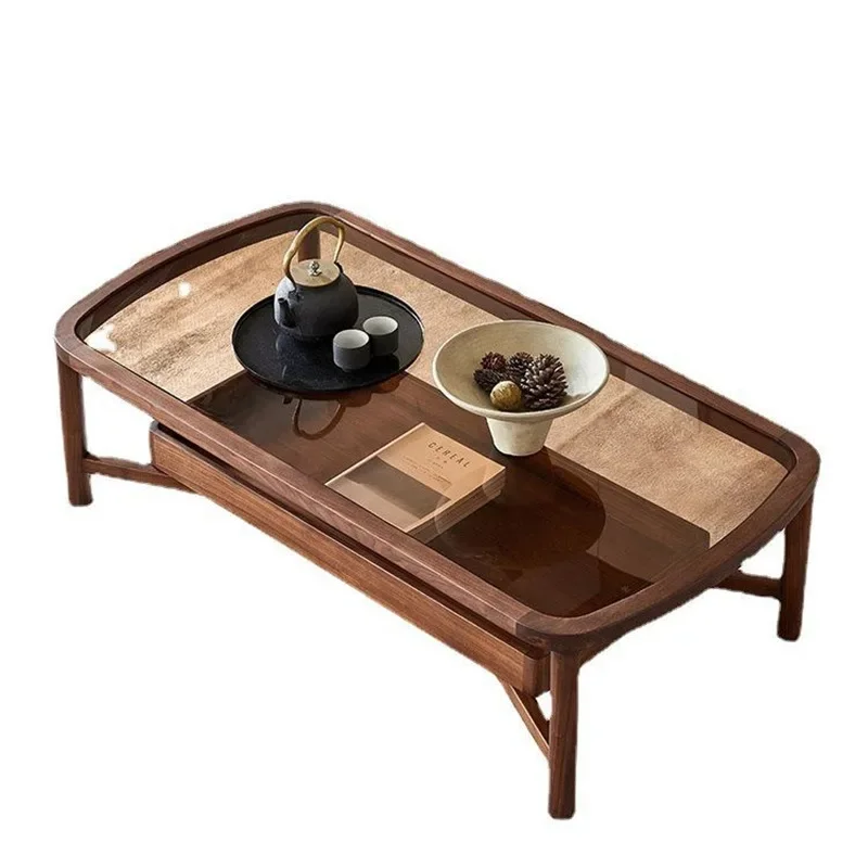 

Nordic black walnut all solid wood coffee tea table, light luxury living room modern simple coffee table