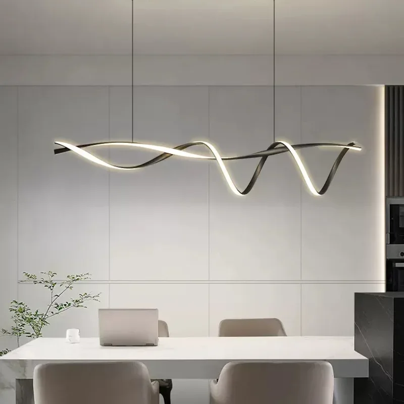 Wave Strip Twisted Led Pendant Lights Linear Hang Lamp Living Room Bedroom Decor Nordic Minimalist Modern Aluminum Chandelier