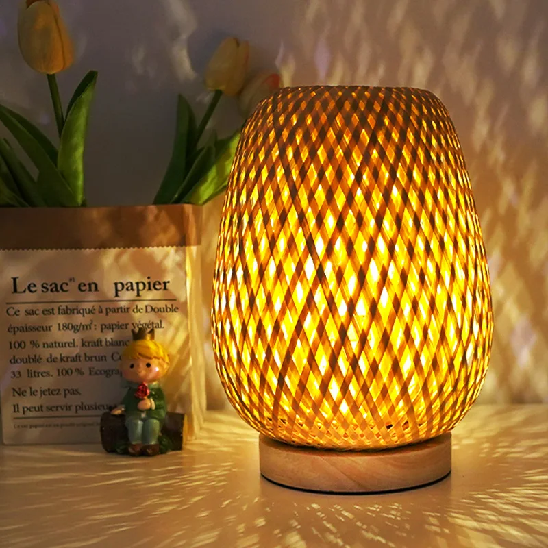 Modern simple retro bamboo lantern night light living room study bedroom bedside decoration  small courtyard small table lamp