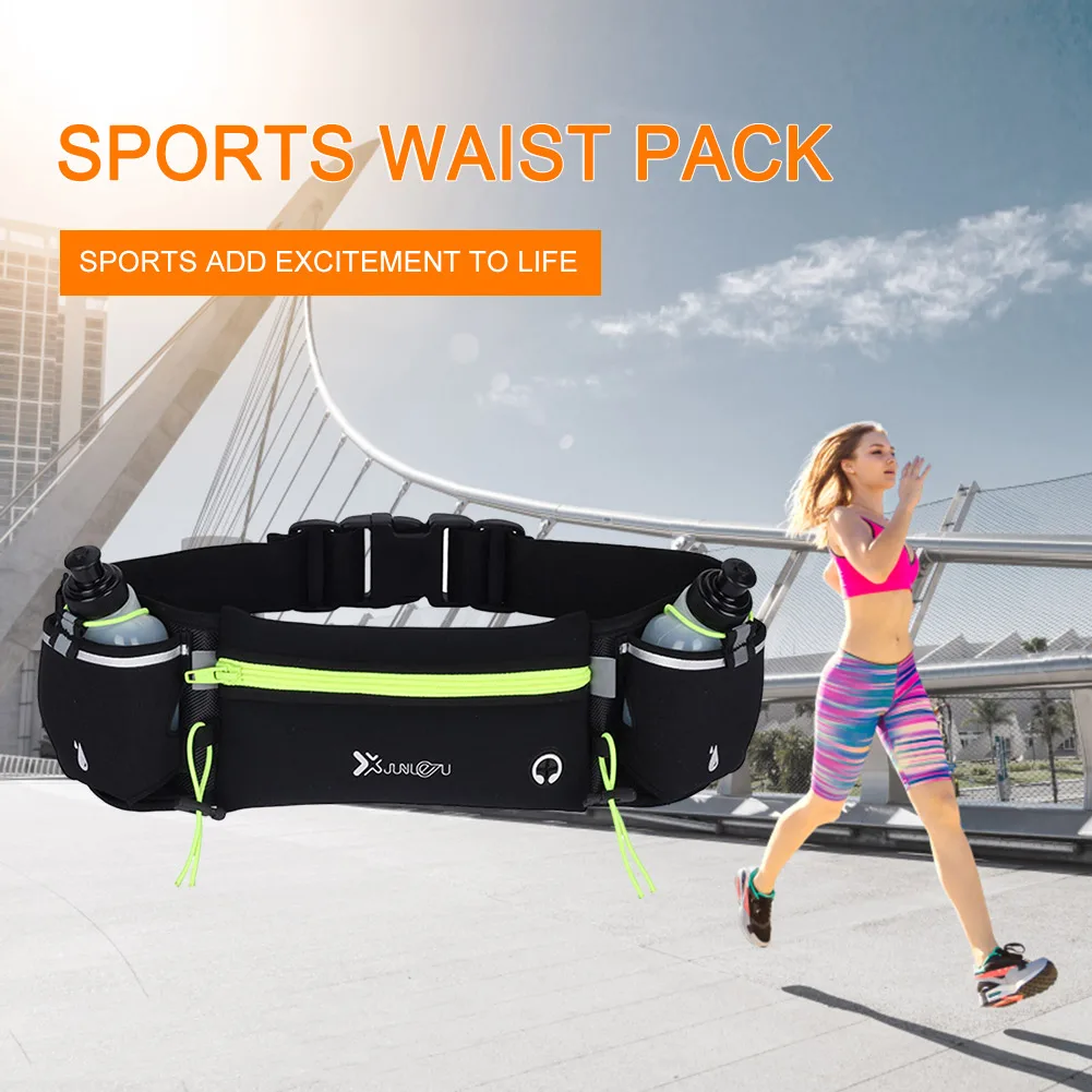 Hydration Running Belt with Bottles Multiple Pockets Running Pouch Belt with Reflective Strip Adjustable Strap for Men and Women