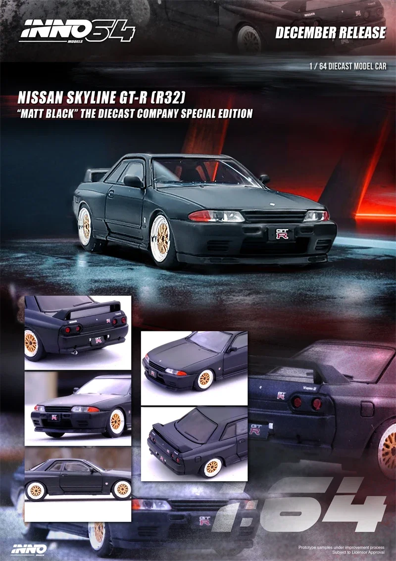 

INNO 1:64 SKYLINE GT-R R32 Matt Black Diecast Model Car