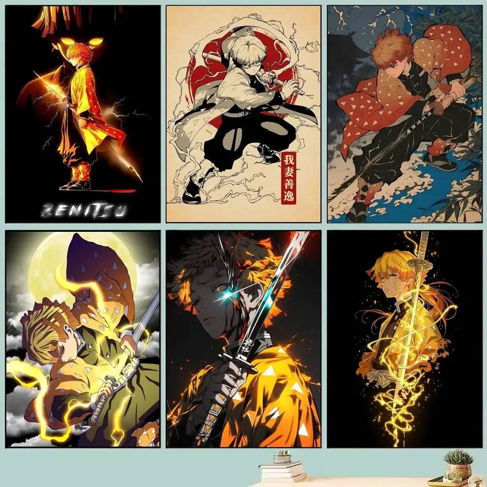 Z-zenitsu A-agatsuma Japanese samurai Anime Posters Self Adhesive Waterproof Ideal For Living Room Bedroom Bar Decoration