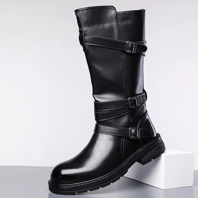 

mens fashion stage nightclub high knight boots black brown genuine leather shoes cowboy platform boot cool long motorcycle botas