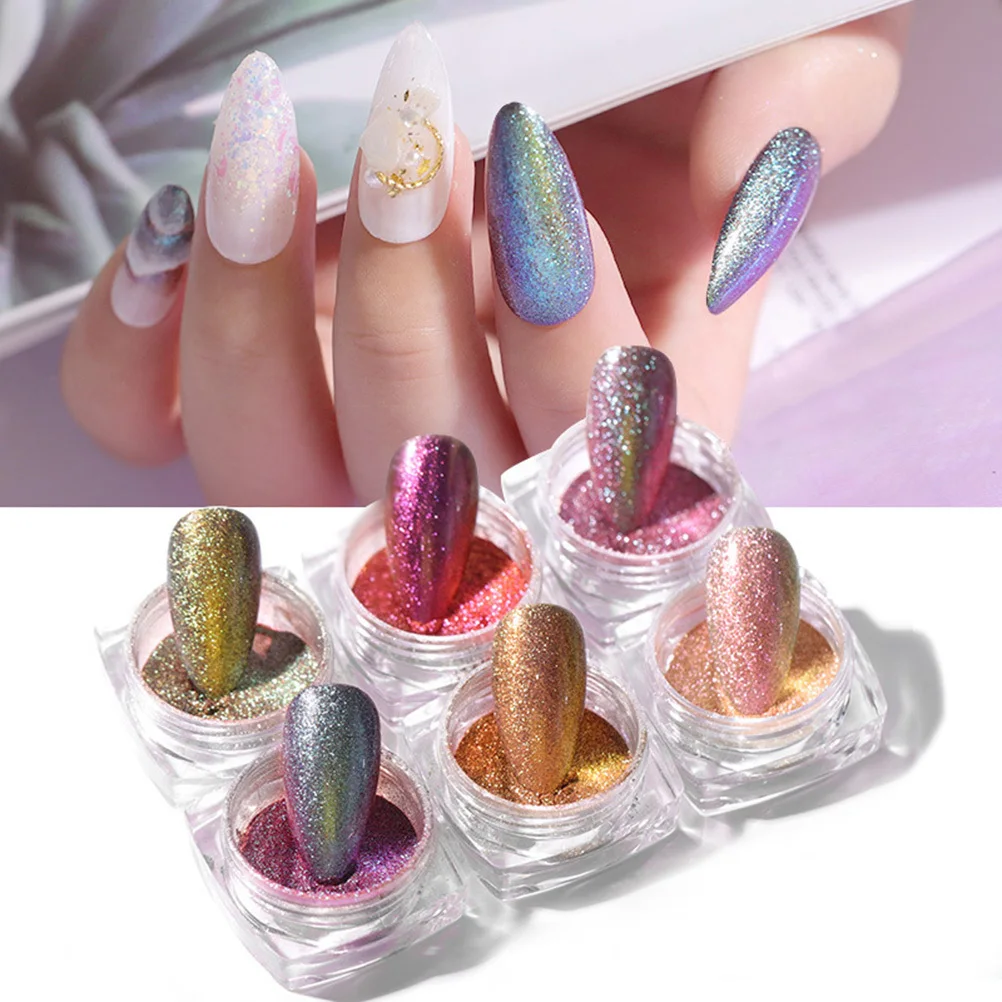 6 stks 6 Kleuren Drijfzand Poeder Set Diy Nail Art Manicure Kit Voor Natuurlijke Kunstnagels Decoratie Ambachten Manicure Drijfzand