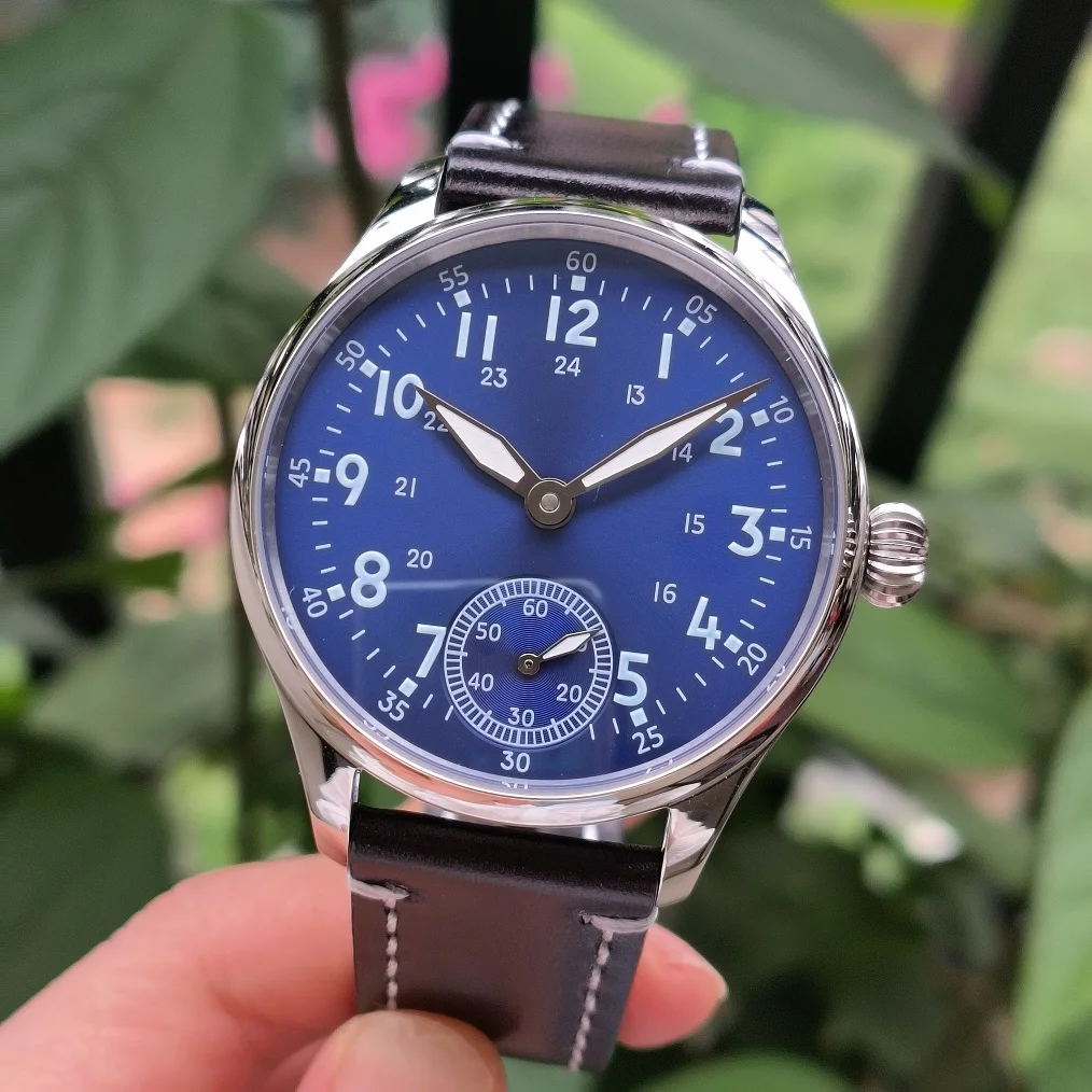 41mm Pilot style Hand mechanical watch blue dial green luminous Tianjin Seagull ST3621 movement