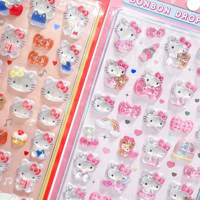 1/2/4 arkusze naklejek 3D Cinnamoroll Melody, przezroczyste, żelowe, kryształowe naklejki dekoracyjne