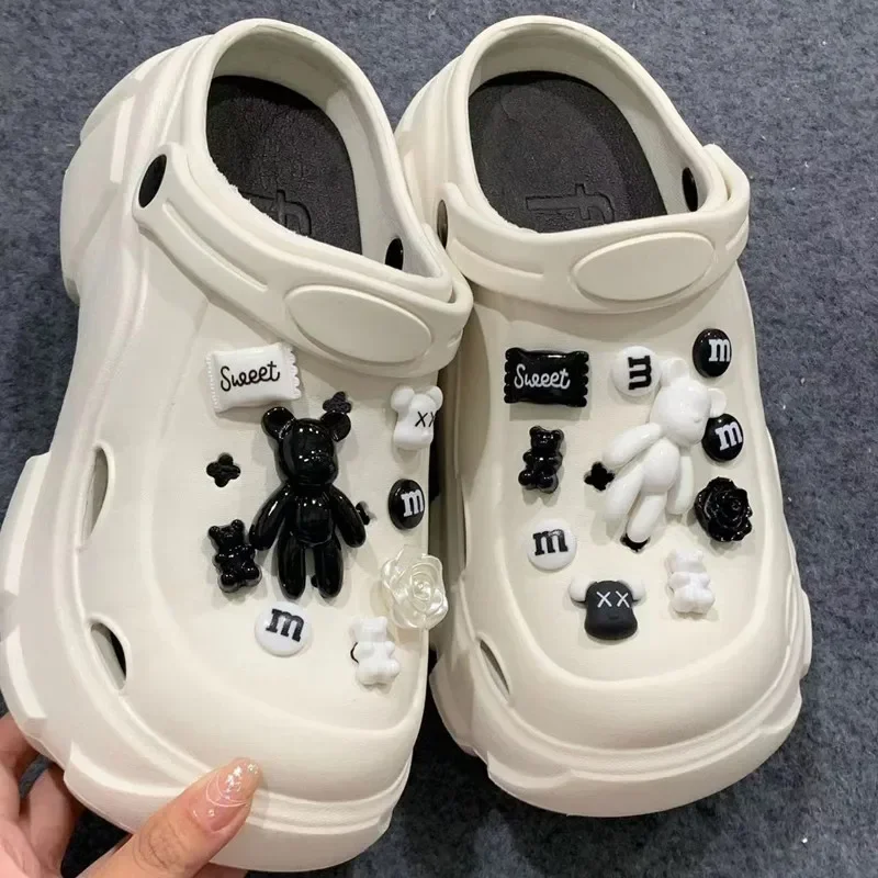 Whole Set Hot DIY Hole Shoes Charms for black and white bears Handmade Charms Designer Quality Garden Shoe Decoration Girl Gift