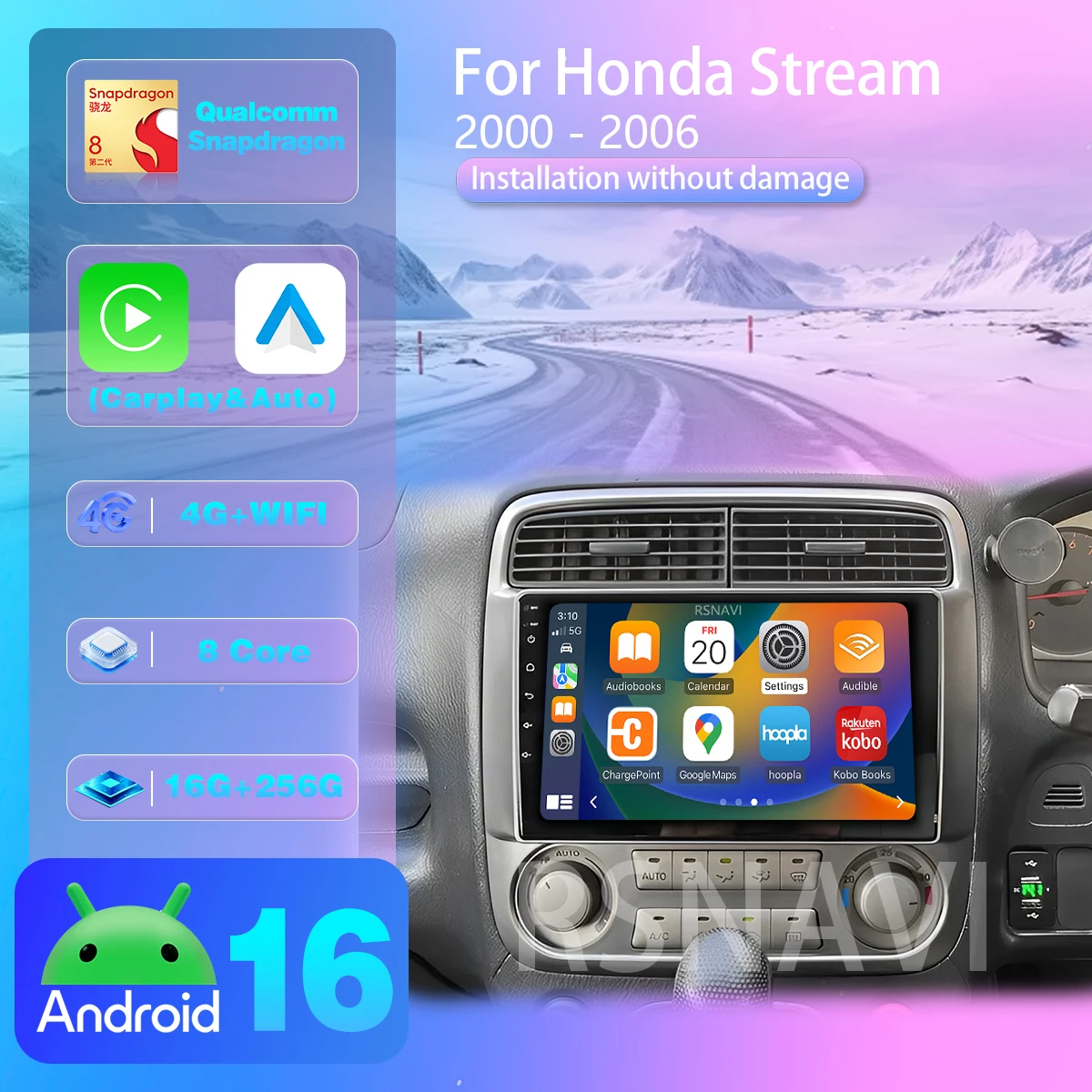 Qualcomm Android 16 Carplay Auto Car Radio Multimedia Player For Honda Stream 2000 - 2005 Autoradio GPS Stereo 2din Head Unit