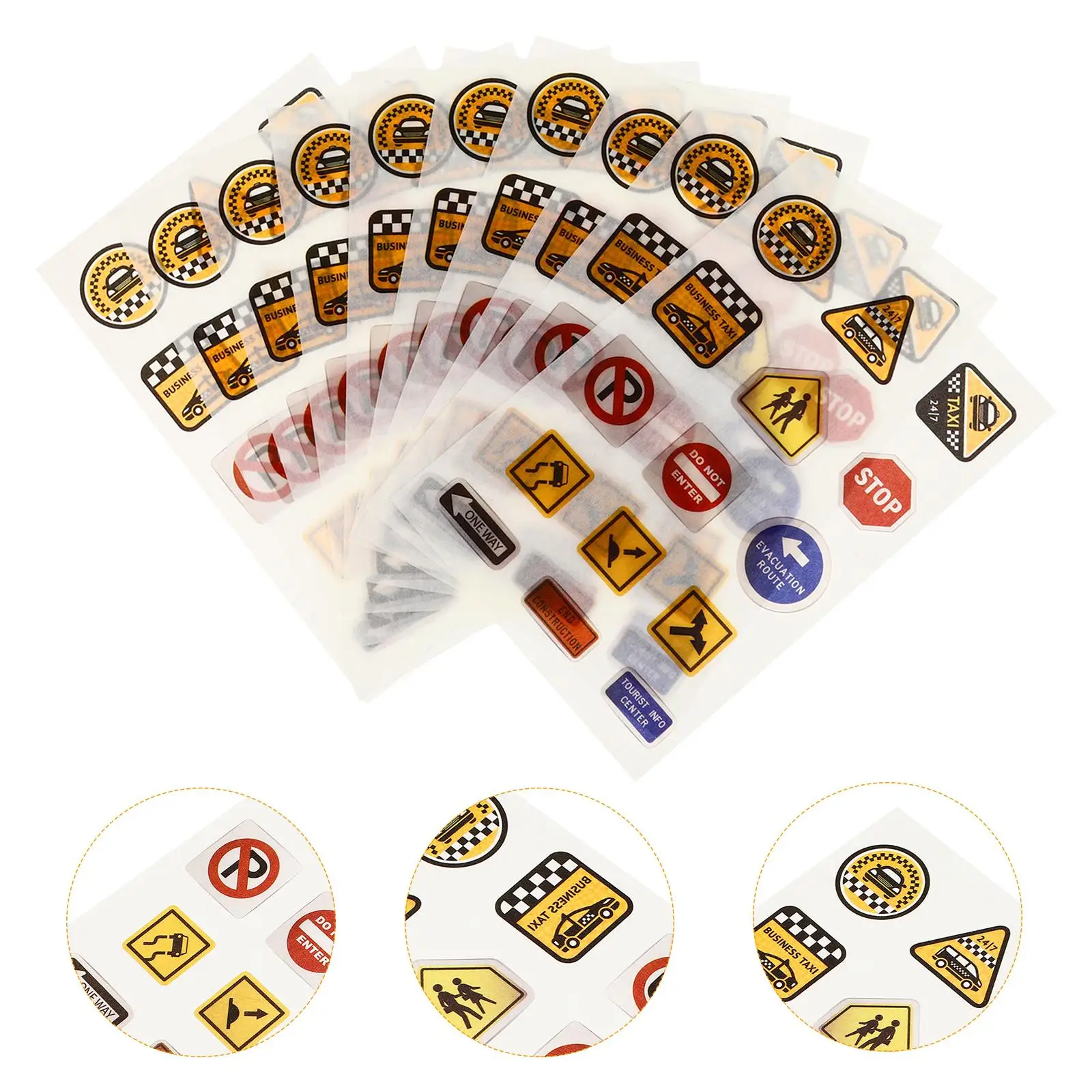 10 Sheets Traffic Sign Stickers Small Size Kids Adults Removable Road Decals Signs Mini Stop Educational Toy