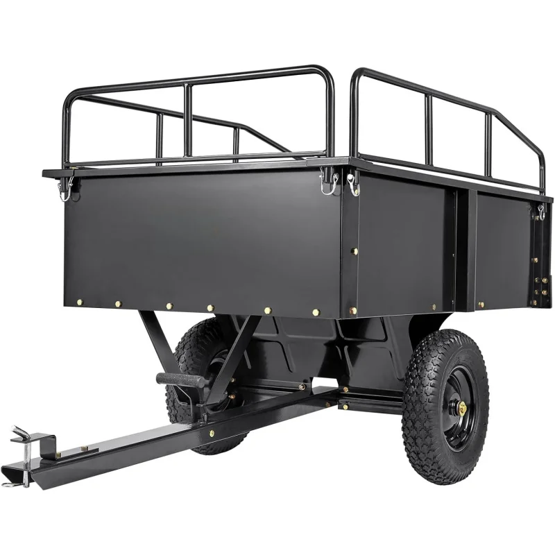 

2026 New：Heavy Duty ATV Steel Dump Cart, 750 lbs 15 Cubic Feet, Garden Utility Trailer Yard Trailers with Removabl