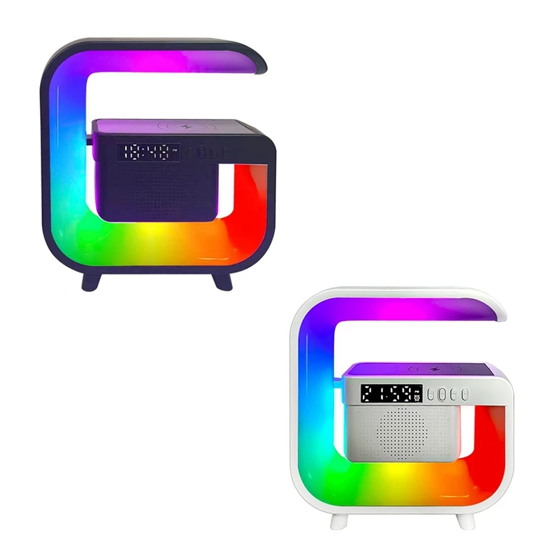 محطة شحن سريع لاسلكية للهاتف الذكي ، حامل شاحن ، مكبر صوت بلوتوث ، متعدد الوظائف ، FM ، TF ، RGB ، إضاءة ليلية