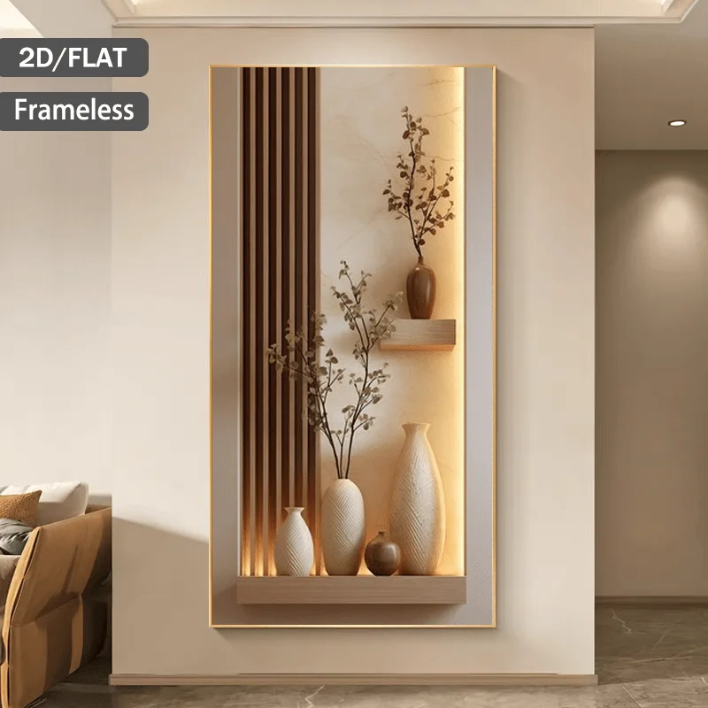 

2D Flat, Modern Abstract Vertical Slats Frameless Canvas Wall Art for Living Room, Contemporary Poster for Hallways, Entryways