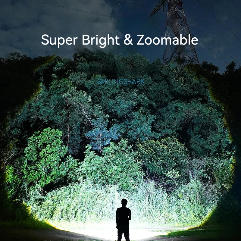 Smiling Shark SD7138 Powerful Zoomable Flashlight,Super Bright M80 Torchlight,  with Power Display, for Outdoor Working, Camping