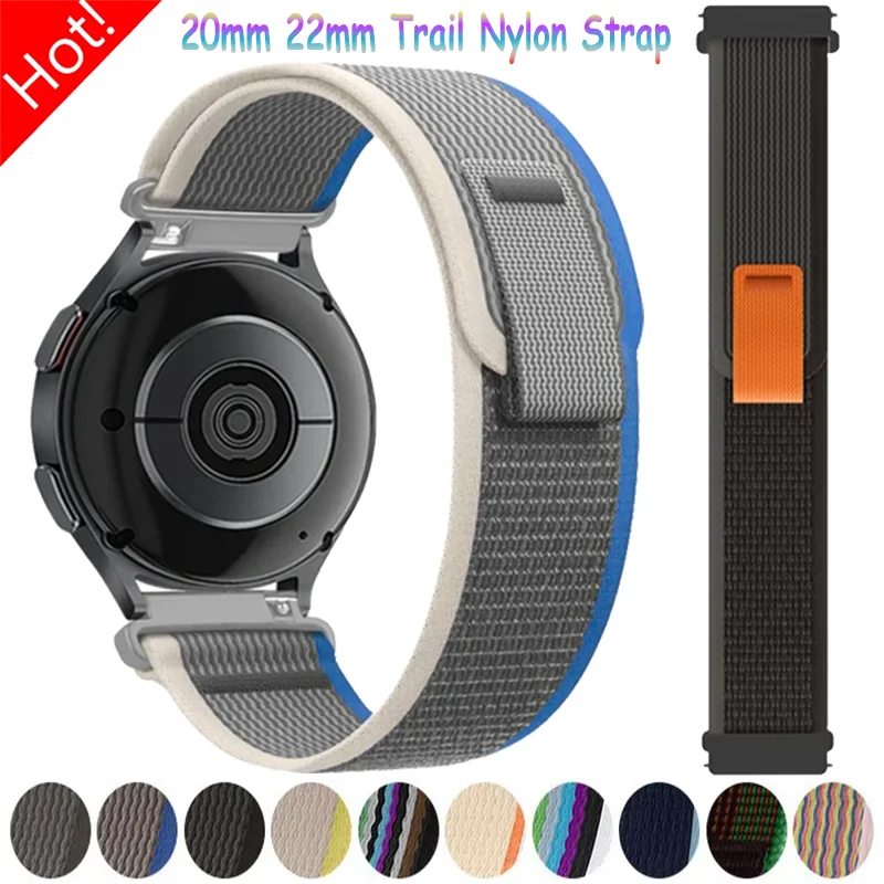 20/22mmトレイルナイロンループストラップ Samsung Galaxy Watch 7 FE 6 5 4 40mm 44mm対応 通気性ブレスレット Huawei Watch 5 GT5-4-3 Pro 46mm対応