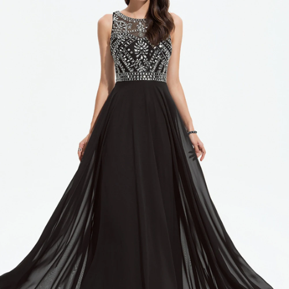 Personalizado a linha vestidos de noite até o chão colher pescoço sem mangas vestido de baile moda cristal drapeado requintado vestido de festa