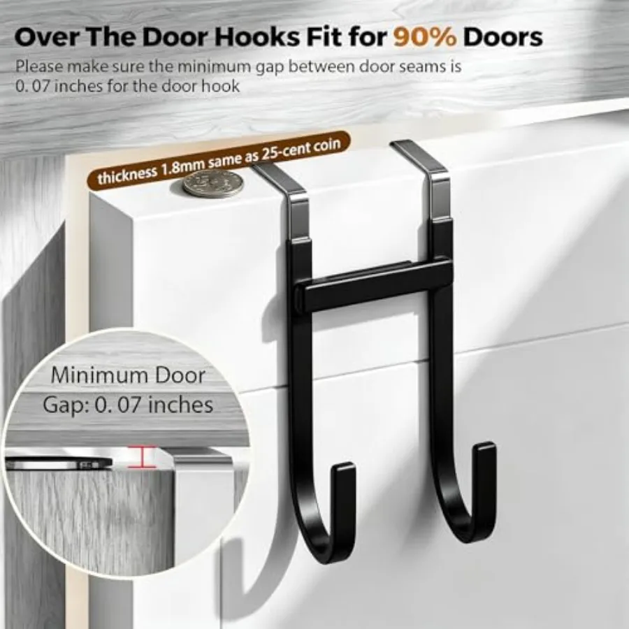 Over-the-Door Hooks, 2 Pack Heavy Duty Anti-Scratch Rubber Hooks, Fits 1-3/8