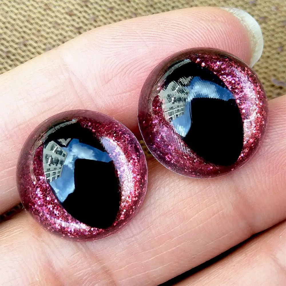 20pcs/set 18mm 3D Sparkling Crystal Cat's Eyes With Flash Pad Plastic Resin Safety Glitter Eyes Crafts Parts 8 Colors