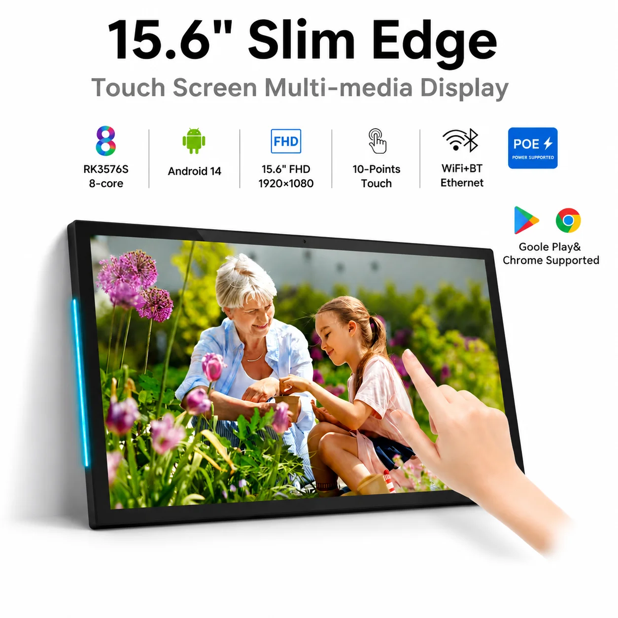 Interactive 15.6 inch Android 14 Smart Home Tablet 4G+64G Touch Calendar with RGB Lights 7x24H Tuya Google Assistance Machine