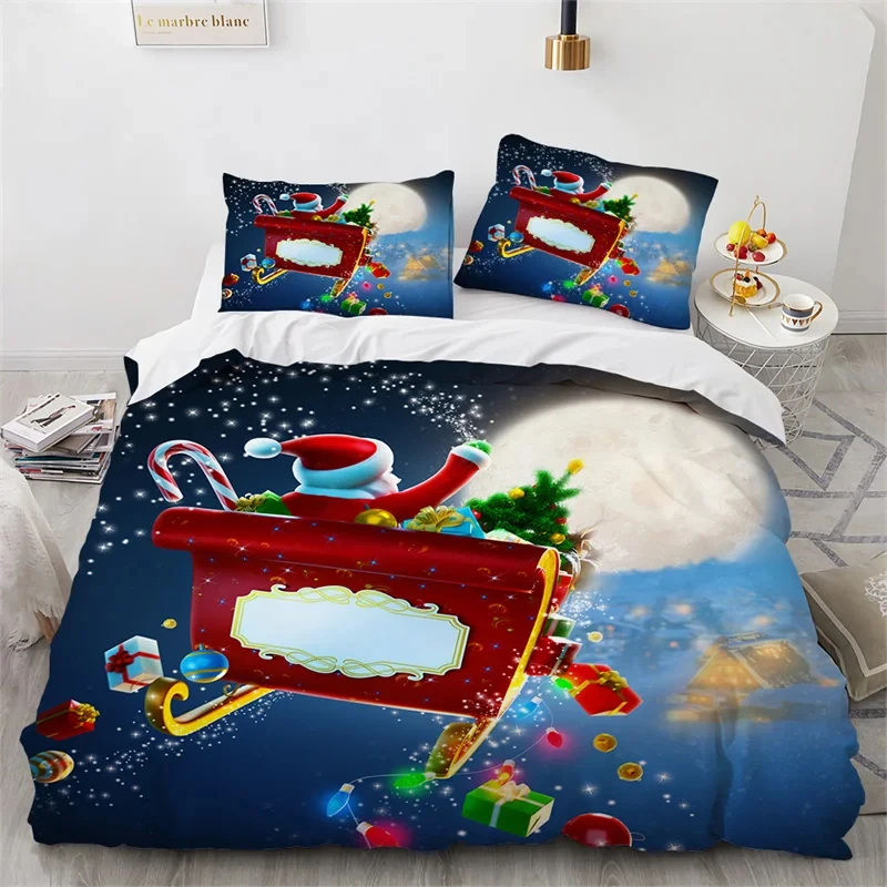 Cartoon Santa Claus Duvet Cover Twin Queen Size Merry Christmas Comforter Cover Xmas Bedding Set for Boys Girls New Year's Gift