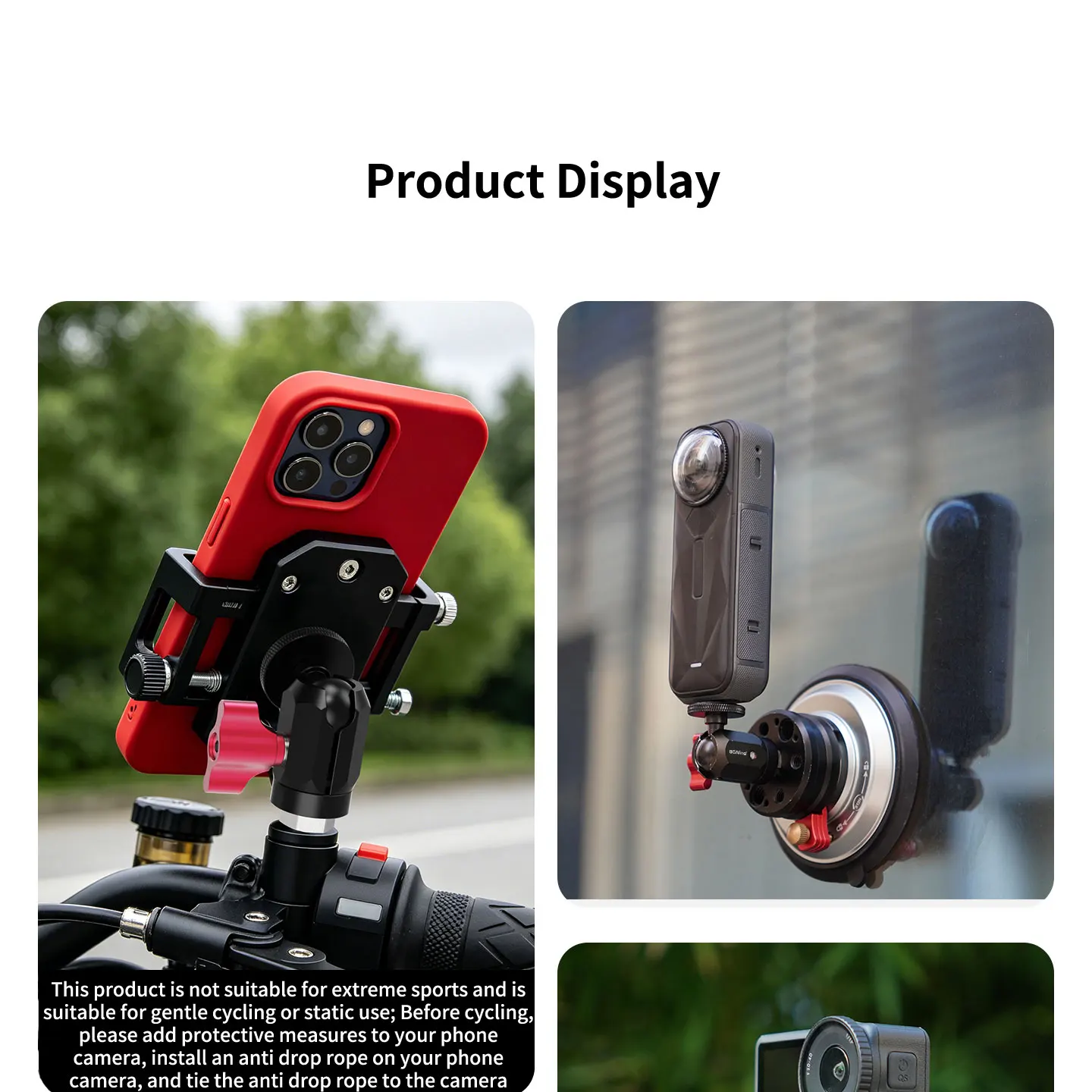 Anfang 360 ° Drehbarer 17-mm-Kugelkopfhalter mit 2 kg Traglast, Aluminiumadapter für GoPro, Insta360, DJI OSMO, Motorrad-Stativhalterung – Detail 9