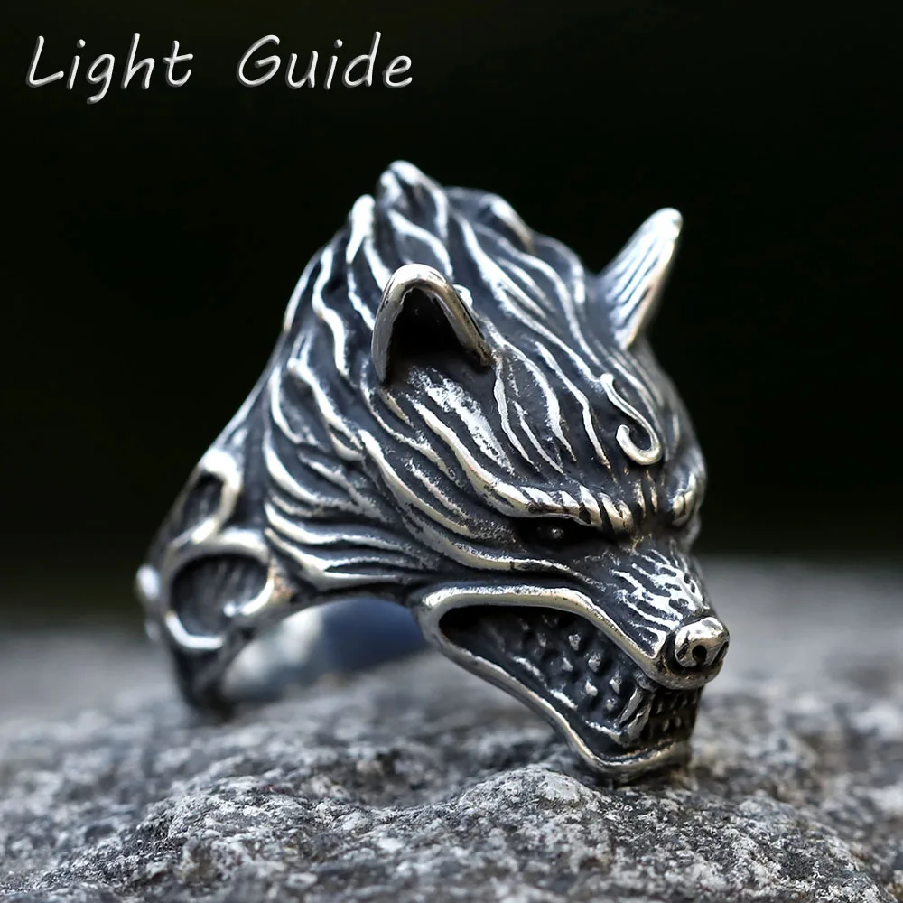 2022 NEW Men's 316L stainless steel ring Viking wolf head Ring For Men fashion with animal Halloween Jewelry free shipping