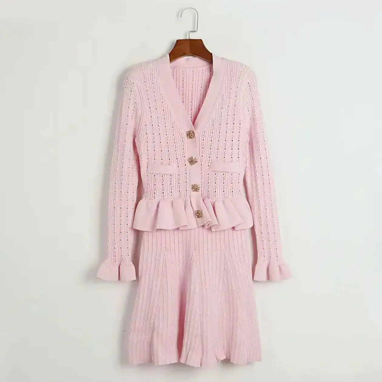 

High Quality Spring And Autumn New Style Fashionable Temperament Commuting Women's Knitted V-Neck Slim Fit Long Sleeved Dress
