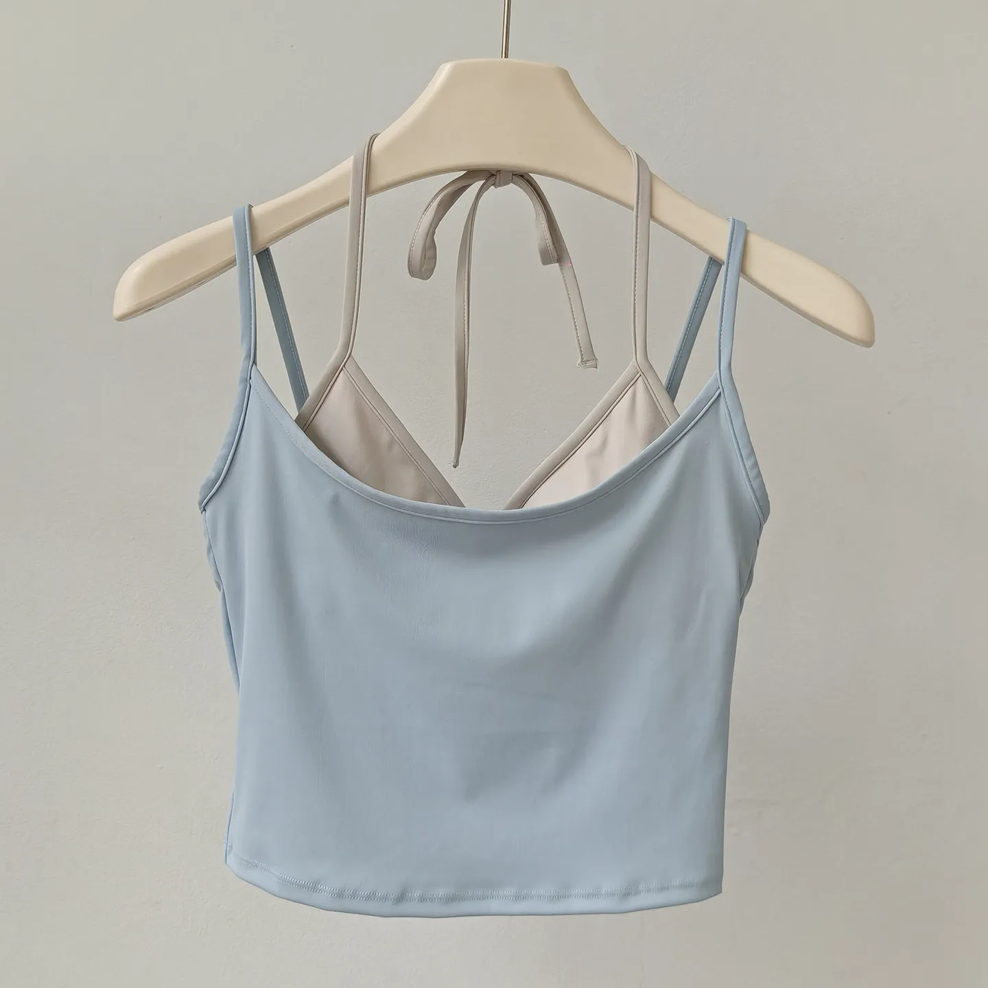 Yoga-Top für Damen, Sport-BH mit festen Cups, zweifarbig, zweiteiliger Look, Pilates-Träger-Unterwäsche, Fitnesskleidung, Sportbekleidung – Detail 9
