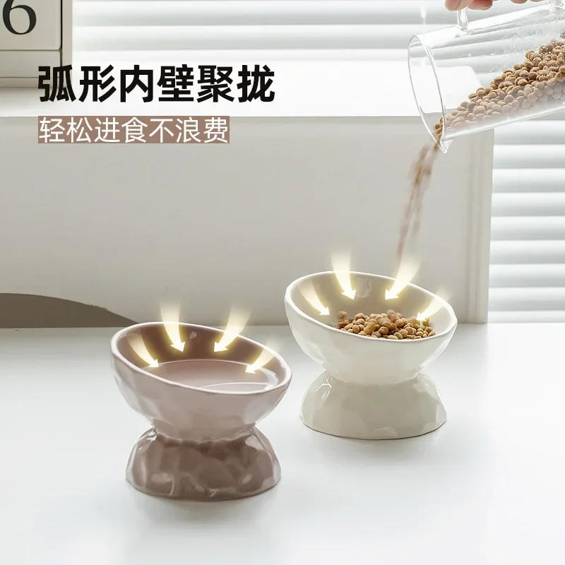 Pet ceramic high-foot cervical spine oblique bowl cat and dog bowl grain cat bowl drinking water supplies