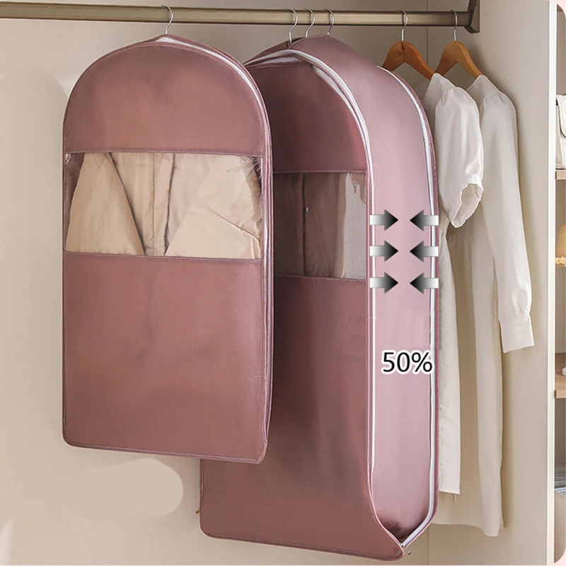 

Breathable Non-woven Fabric Dustproof Clothes Cover Compressible Down Jacket Garment Bag Wardrobe Hanging Dust Cover Storage Bag