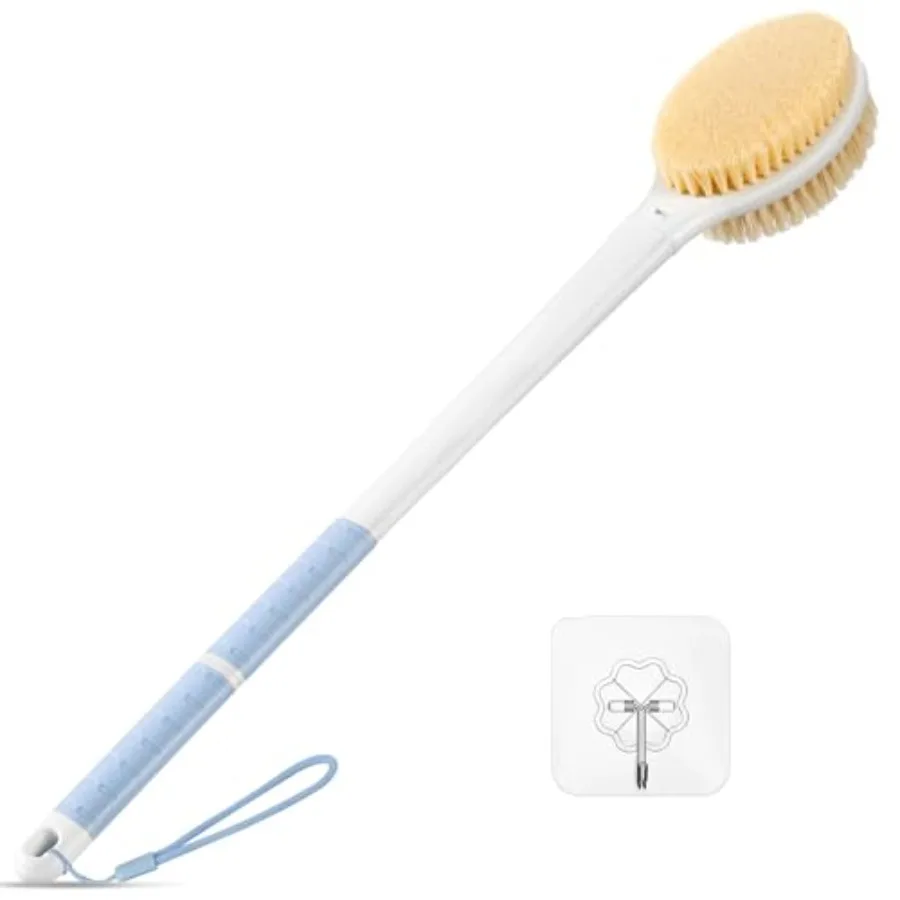 Back Scrubber Body Shower Brush: '' Extra Anti Slip Bath Brush with Stiff and Soft Bristles - Showering Exfoliator Wet or Dry B