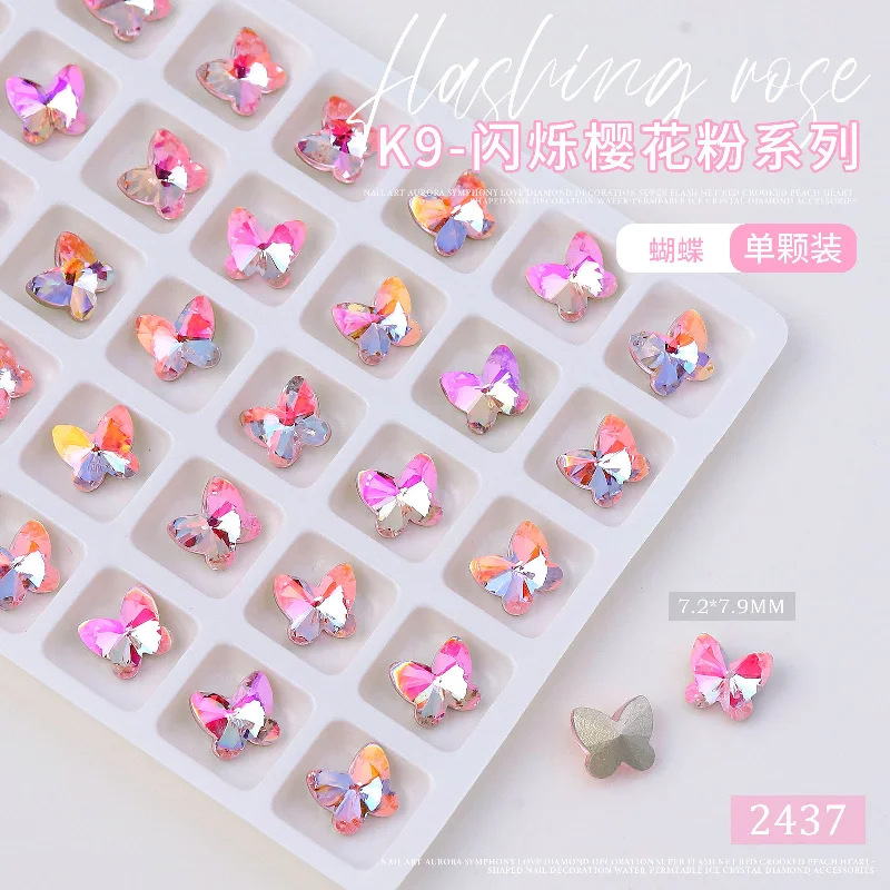 20Pcs Super Sparkle Nail Art Pink Series Rhinestones Quality Glass Multi-Shapes Shiny Manciure Nail Accessories DIY Crafts