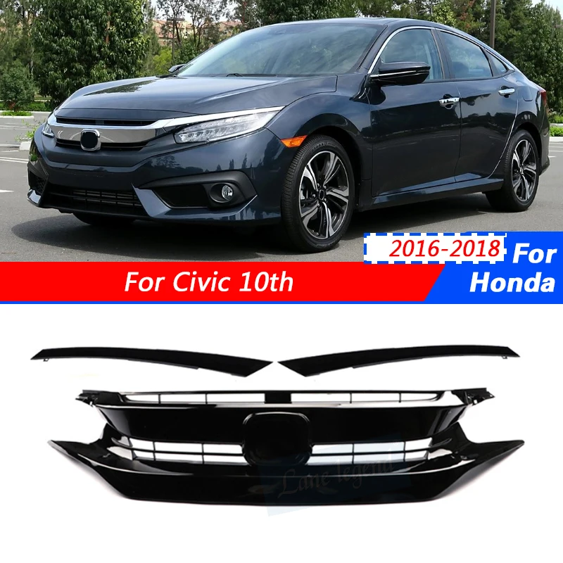 

Front Grille Racing Grills For Honda Civic 10th 2016 2017 2018 Coupe Sedan Car Upper Bumper Hood Splitter Spoiler Mesh Body Kit