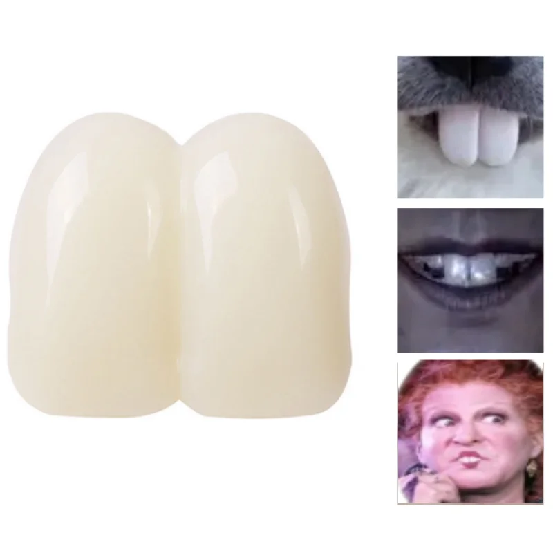 Película Hocus Pocus dientes de resina divertidos, Cosplay de bruja Winifred Sanderson, lindo truco de conejito, diente frontal grande, utilería para mascarada de Halloween