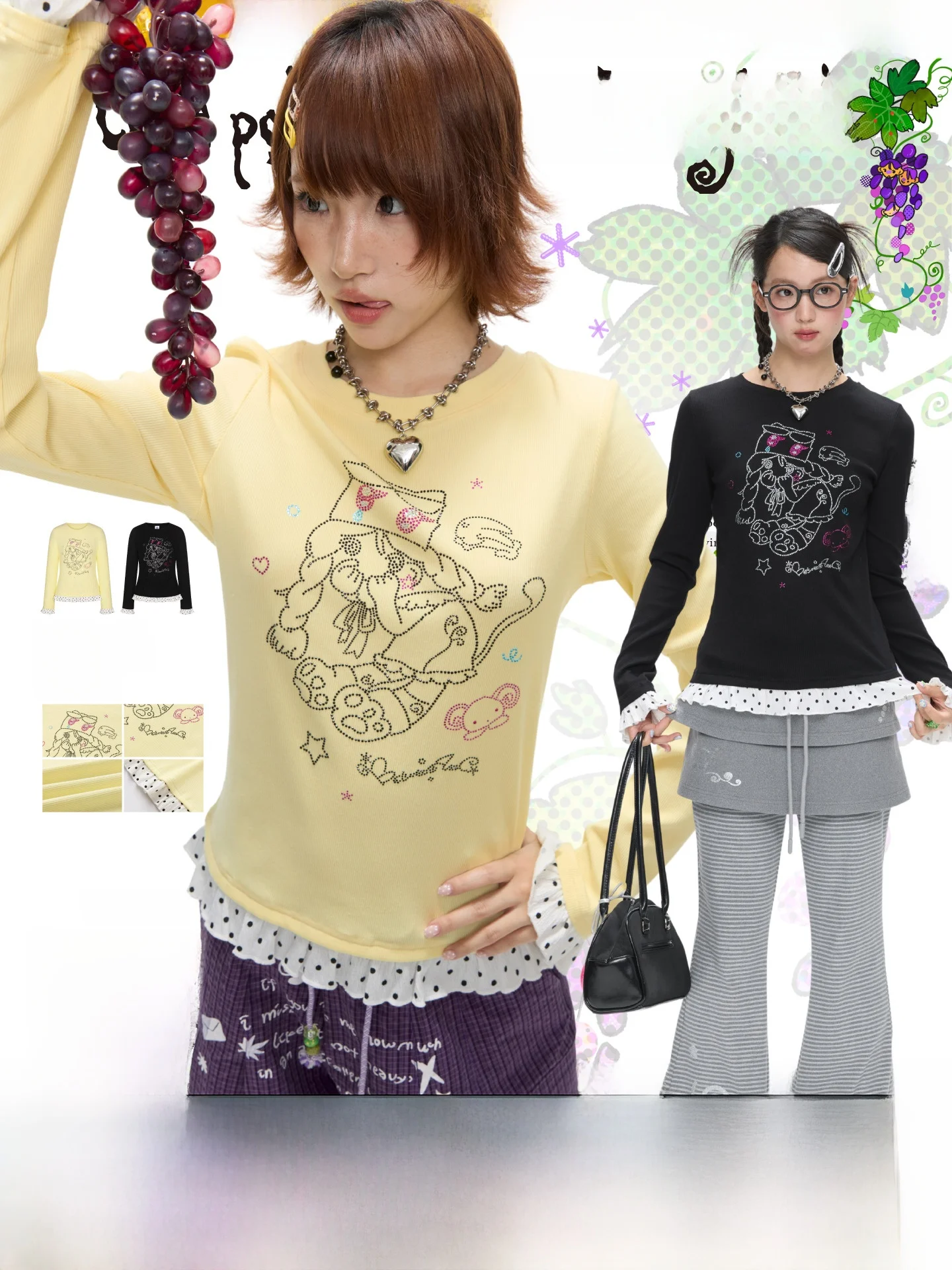 

Женская футболка BENAND с длинным рукавом в горошек, весенняя, милая, для ношения как под одеждой, так и поверх, с цветочным кружевным подолом, из смесового хлопка, эластичная.