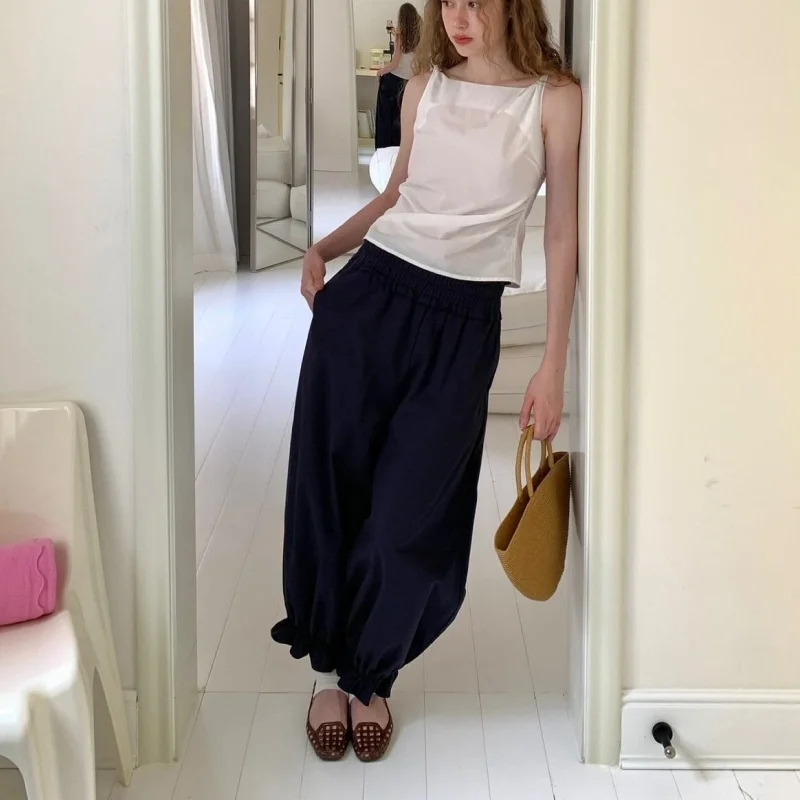 

Women Casual Lounge Pants Ruched Elastic Waist Loose Flare Bottoms Bloomers Baggy Barrel Pants Lantern Trousers Streetwear