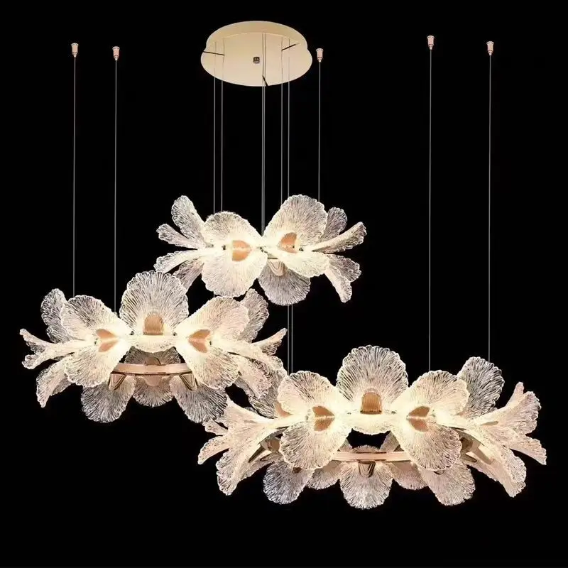 French Luxury Floral LED Pendant Lamp Living Room Restaurant Bedroom Stairs Villa Hotel High-end Chandelier Art Decor Lighting