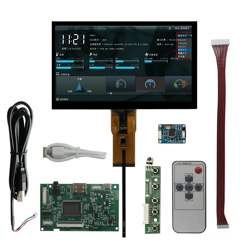 7 Inch LCD Display Screen Monitor Driver Control Board Audio HDMI-Compatible Digitizer Touchscreen For Raspberry Pi Banana Pi PC