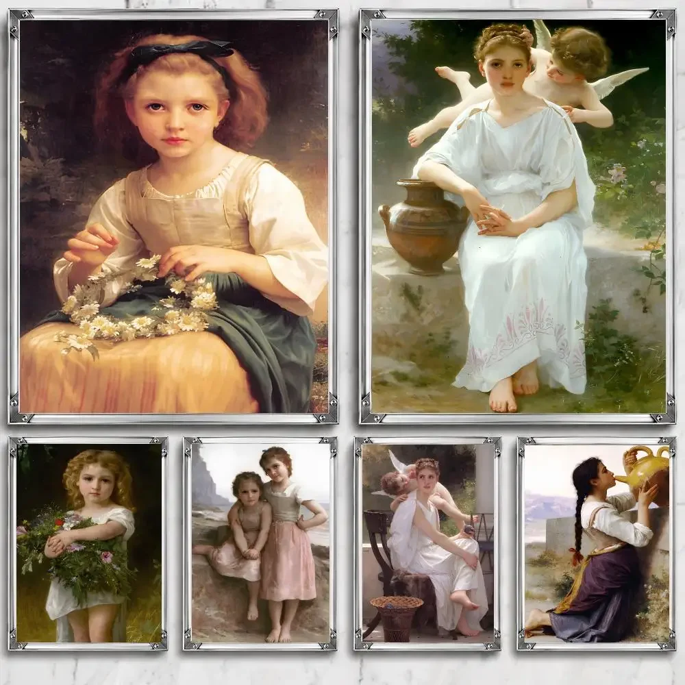 Artist Romantic W-William Bouguereau Poster Self Adhesive Wall Decor Waterproof Removable for Bedroom Living Room bar Gift