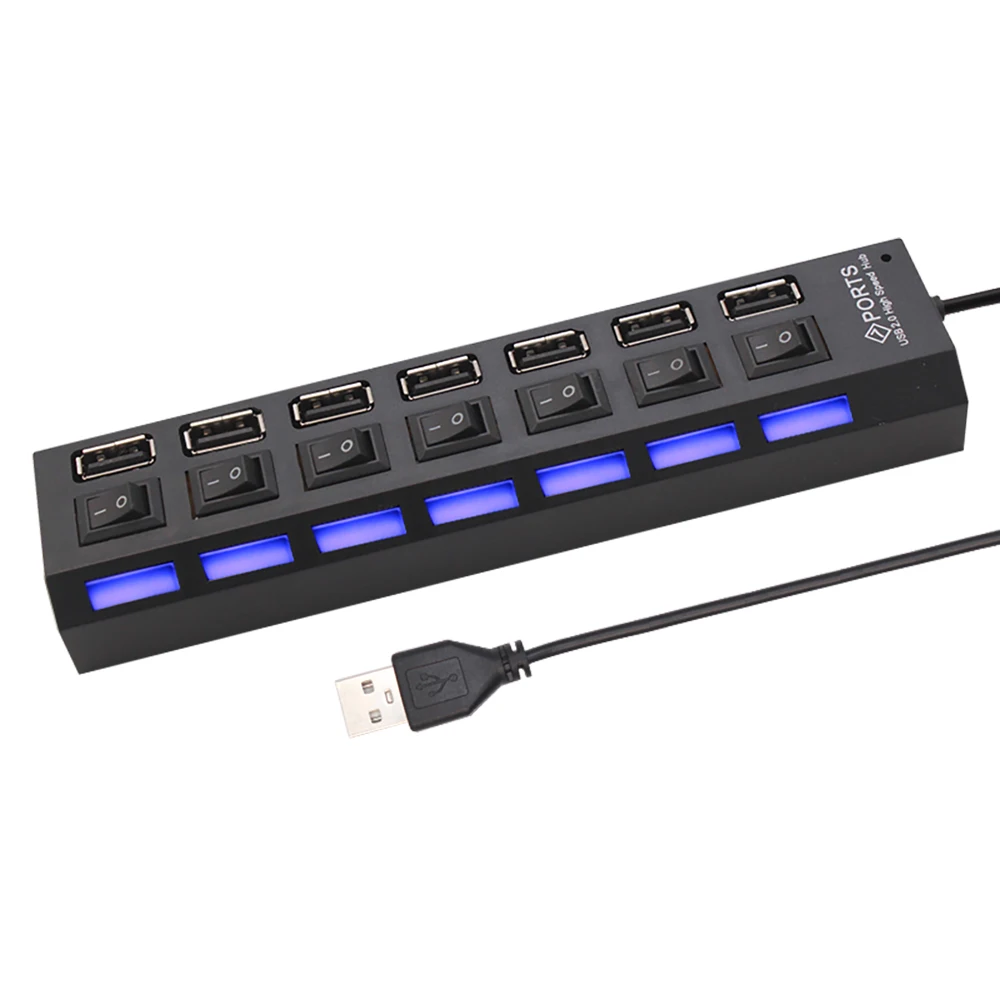 USB HUB 7 Ports USB Splitter Multi Hub USB Adapter USB2.0 Several Ports Use Power Adapter USB 2.0 with Switch Laptop Accessories