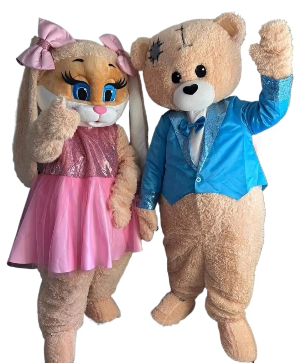 Novo personagem adulto coelho de páscoa e urso mascote traje halloween vestido de natal corpo inteiro roupas casal