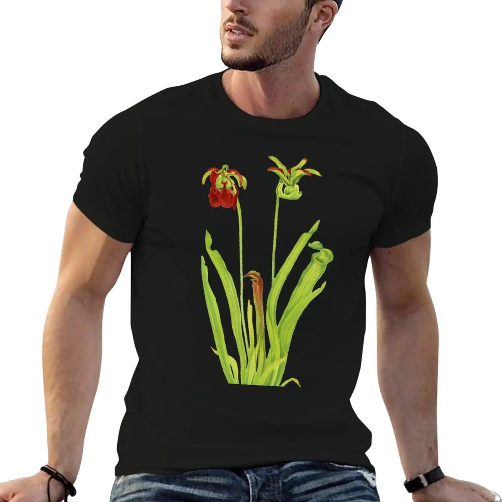 Camiseta con ilustración botánica de Sweet Pitcherplant - Sarracenia Rubra- Walcott, camiseta para hombre, camiseta de algodón de alta calidad